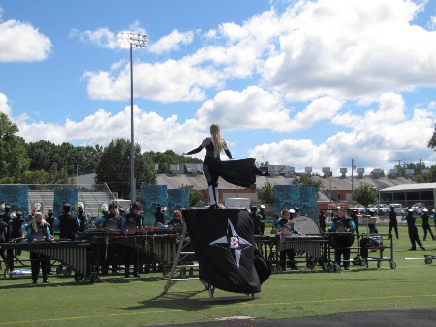 Field Commander, Lacey McFarland, directs the Bourbon County Marching Colonels