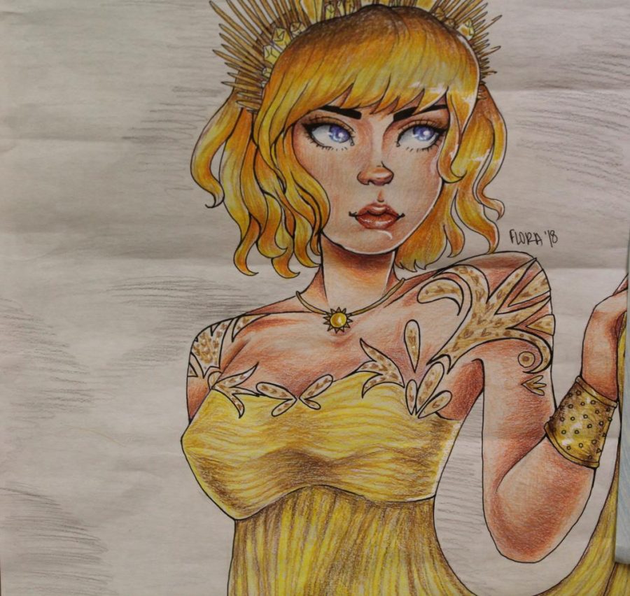 Sun Goddess drawn by colored pencils. Made by Flora.