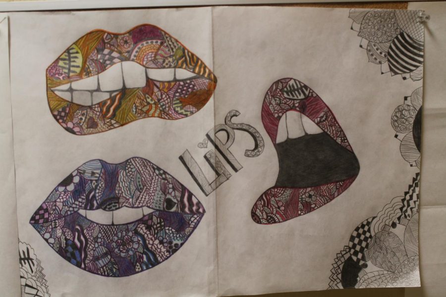 Lips with a creative, colored designs.