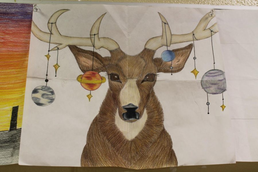 Deer holding up the universe by Grace Leer
