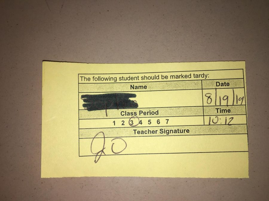 This is a picture of the 2019-2020 tardy slip. 