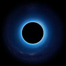 Image of black hole with blue flash around it, not actual image of black hole.