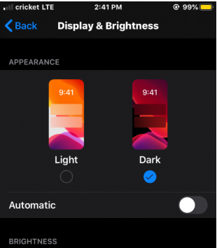 New dark mode on Apple Update