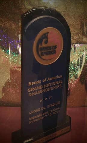 Bands of America Class A National Championship trophy awarded to Bourbon County High School Marching Band in 2018