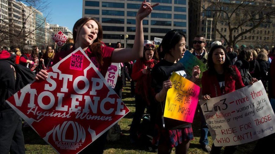 Women march to stop violent crimes committed against women frequently. 