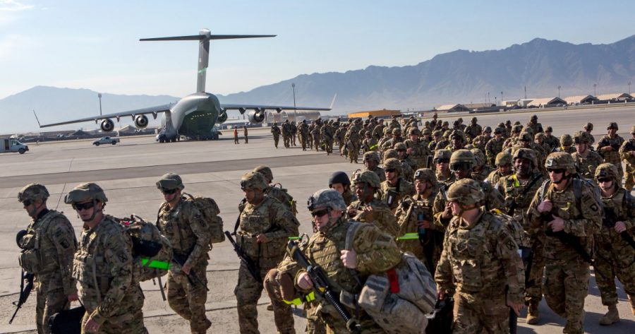 Soldiers from the U.S. prepare to leave Kabul, Afghanistan 