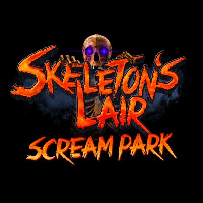 Skeleton lair scream park logo.