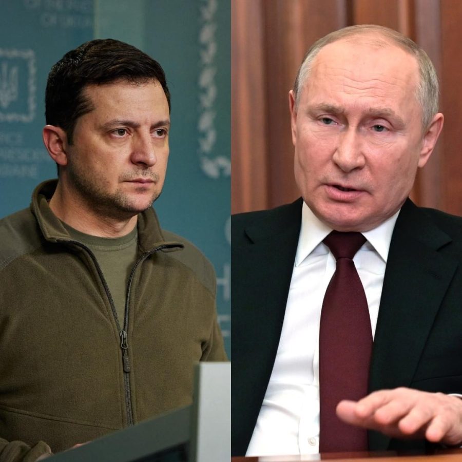 Ukrainian President Volodymyr Zelensky (left)  and Russian President  Vladimir Putin (right)