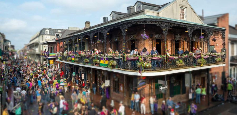 A photo of a Mardi Gras celebration in New Orleans. 
