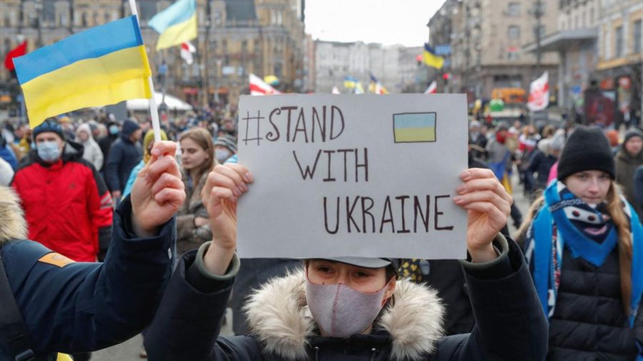 Protesters showing their support for Ukraine. 