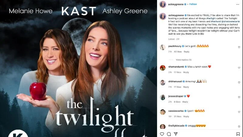 Ashley+Greene+announces+the+Twilight+Effect+Podcast+on+her+Instagram.
