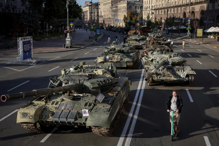 Destroyed Russian tanks in Kyiv