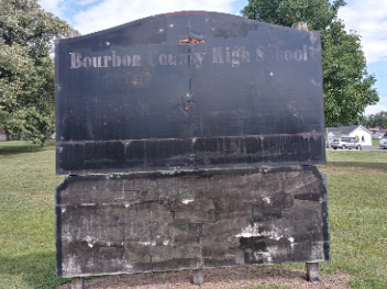 The front of the Bourbon County sign that had to be covered after it was graffitied. 