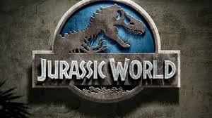 This is the headline for the 3 Jurassic World movies which Is a mimic of the original Jurassic Park logo. The picture shows a full body T-Rex skeleton over a blue background, it includes the Jurassic World headline. (Universal Studios)