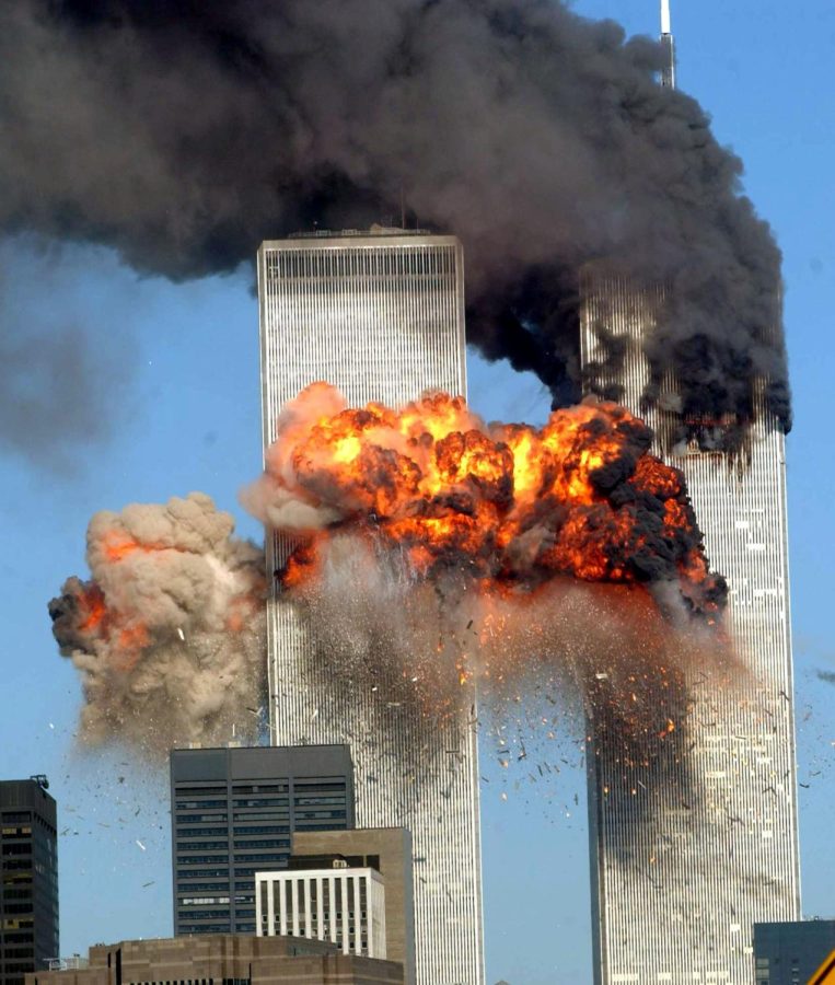 Twin Towers Explosion caused by plane crash during the 9/11 attack.