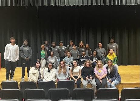 Ms. Boone, Gear Up Ambassadors, and bchs students join together with college students and graduates on College Panel Day 