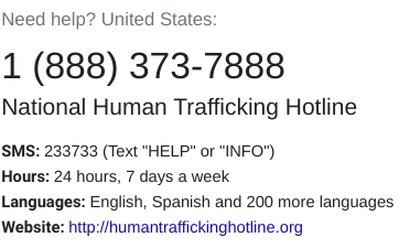Human Trafficking hotline information