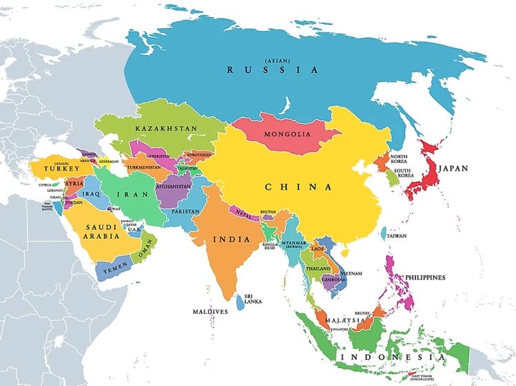 Map of Asia and the Middle east - world atlas 
