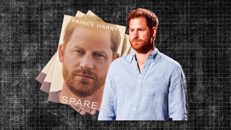 Prince Harry beside his newly released contreversial memoir titled Spare.