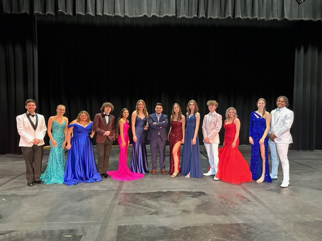 These are the students who participated in the prom fashion show from left to right: Adayer Gutierrez, Emma Duncan, Breanna Rison, Trevor Mitchell, Leslie Castro, Carina Villanueva, Romon Navarro, Sarah Shriazi, Taylor Koch, Jeremiah Sanguini, Brooklyn Havens, Laiken Hardin, and Cam Goodwin. 