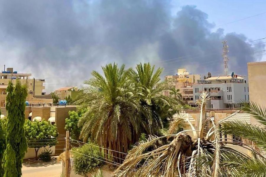 Smoke rises following a bombing in the Al-Tayif neighbourhood of Khartoum, Sudan