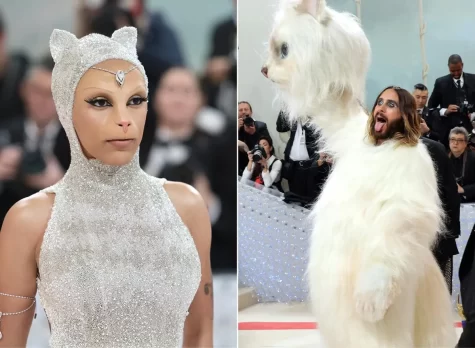 Doja cat and Jared Letto both dressed up as Karl Lagerfelds cat Choupette