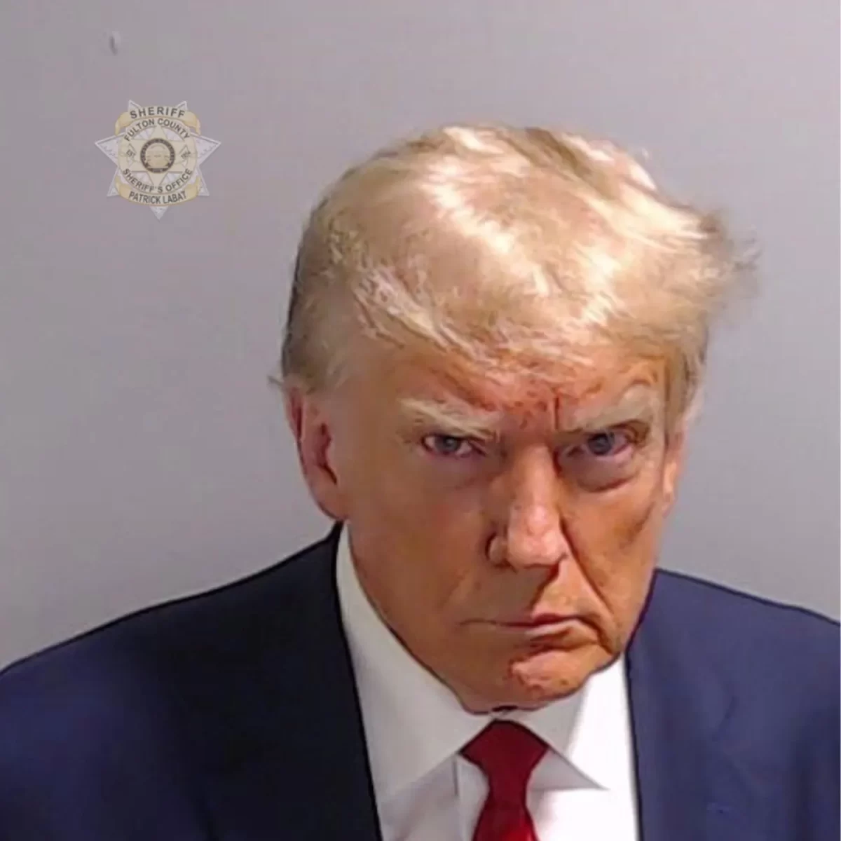 A photo of former President Donald Trumps mugshot in Fulton County Jail.