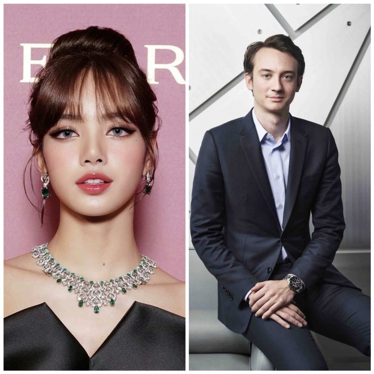 The picture on the left shows Blackpinks Lisa attending the Bulgari festival and on the right Frédéric Arnault at his company TAG Heuer. 