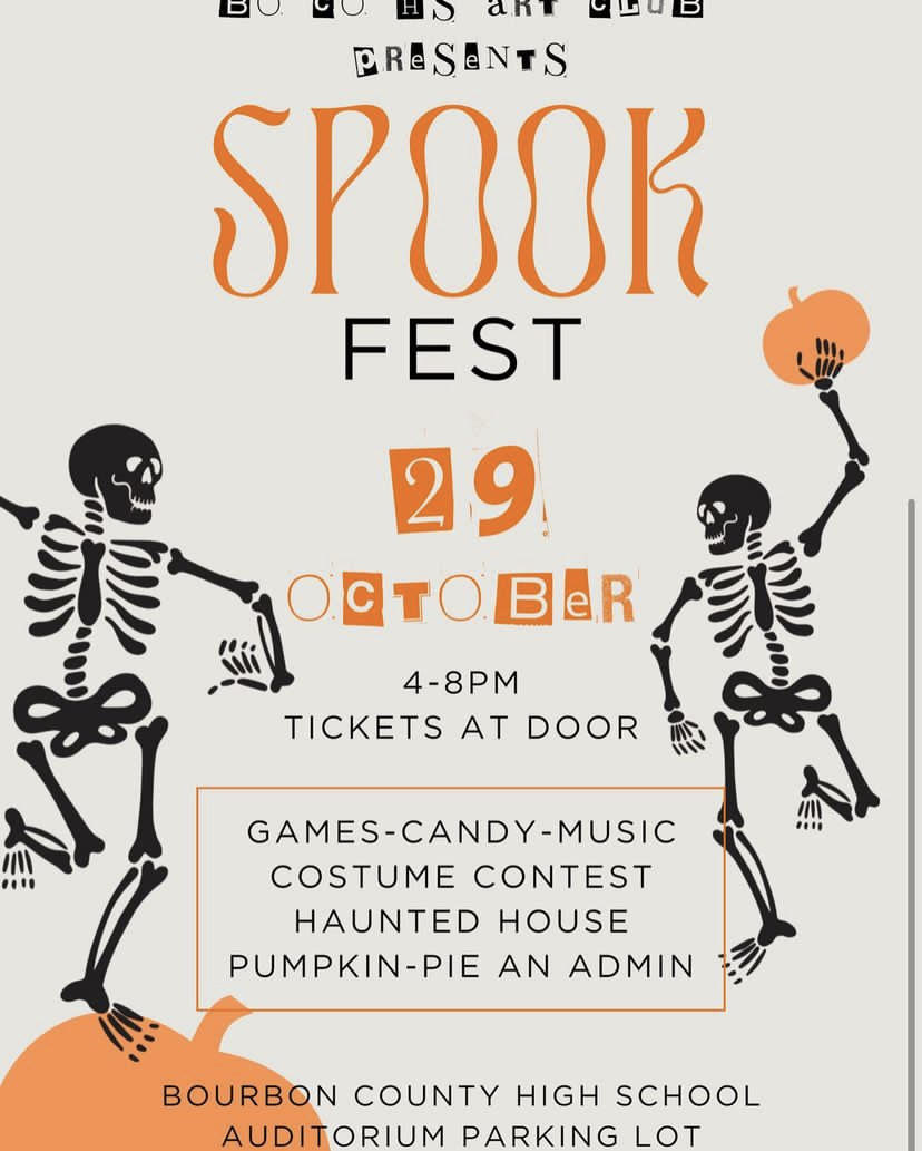 The informational flyer for Spookfest, a Halloween event held by the BCHS Art Club. 