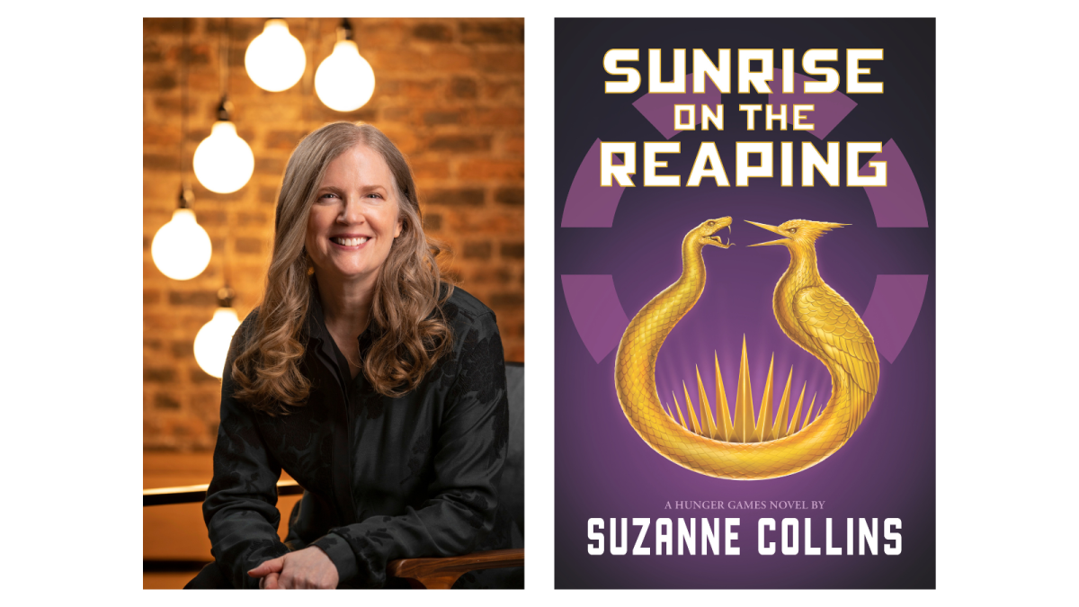 Author Suzanne Collins with her new book,  Sunrise On the Reaping